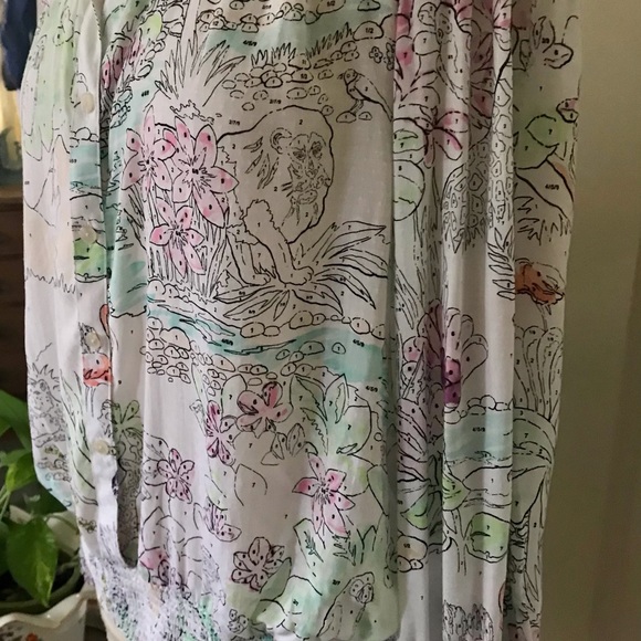 Anthropologie Maeve Tropical print blouse gathered waist/ wrists. Like new! SzXL - Picture 5 of 12